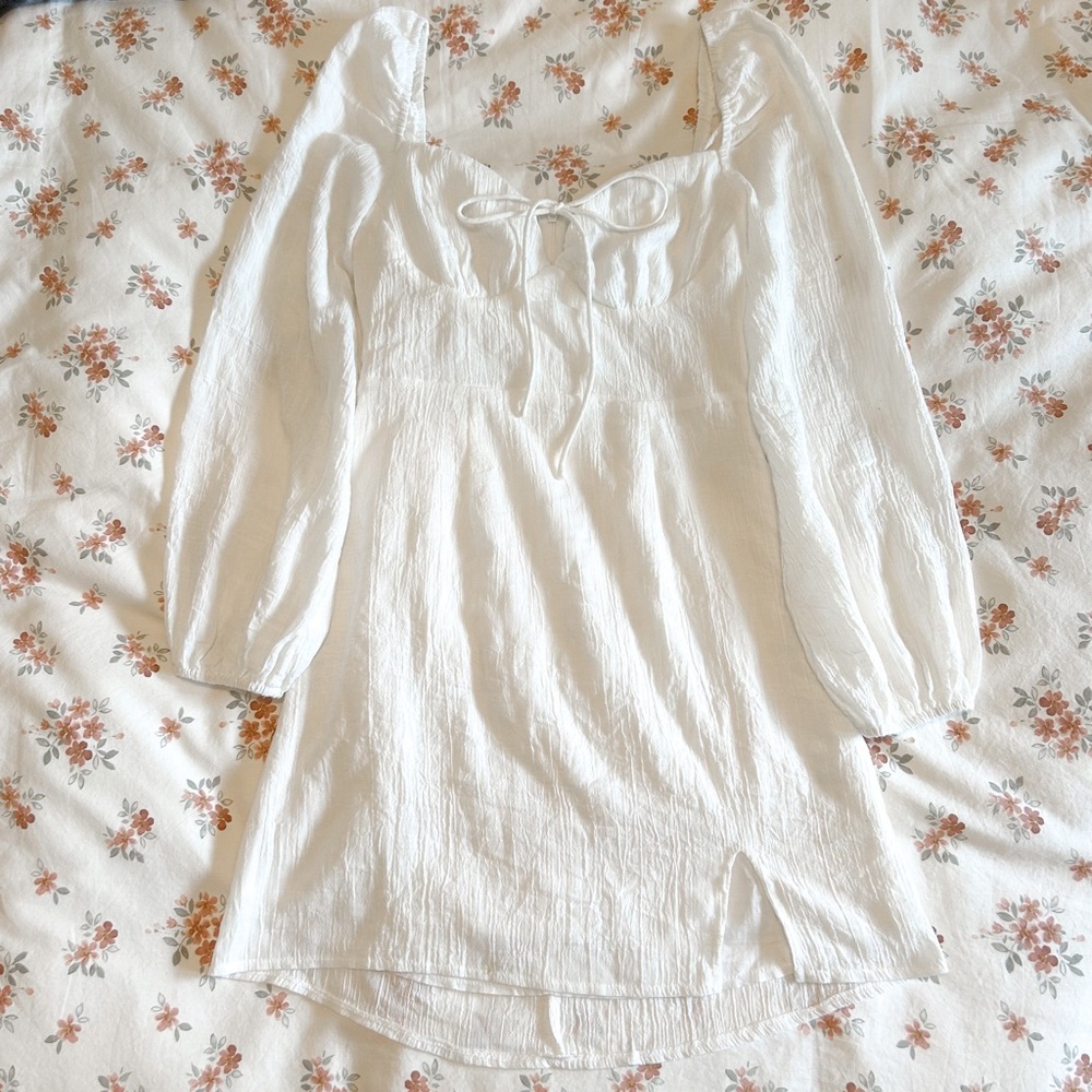Princess Polly Long Sleeve White Mini Dress w/ Sweetheart Neckline